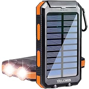 YELOMIN Solar Charger, 20000mAh Portable Camping Waterproof Solar Power Bank for Cellphones, Outdoor External Backup Battery Pack Dual USB 5V Outputs/LED Flashlights, Perfect for Hiking Travel