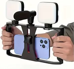 1 pieza universal de mano estabilizador de teléfono giratorio soporte de cabeza de bola, soporte de micrófono para teléfono inteligente, trípode de luz de relleno de transmisión en vivo con tres puertos de montaje de zapata fría múltiples interfaces de extensión de 1/4 pulgadas