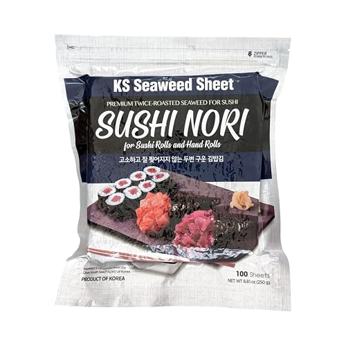 Twice Roasted Seaweed Sheets 7.50 in x 8.25 in (100 Sheets)