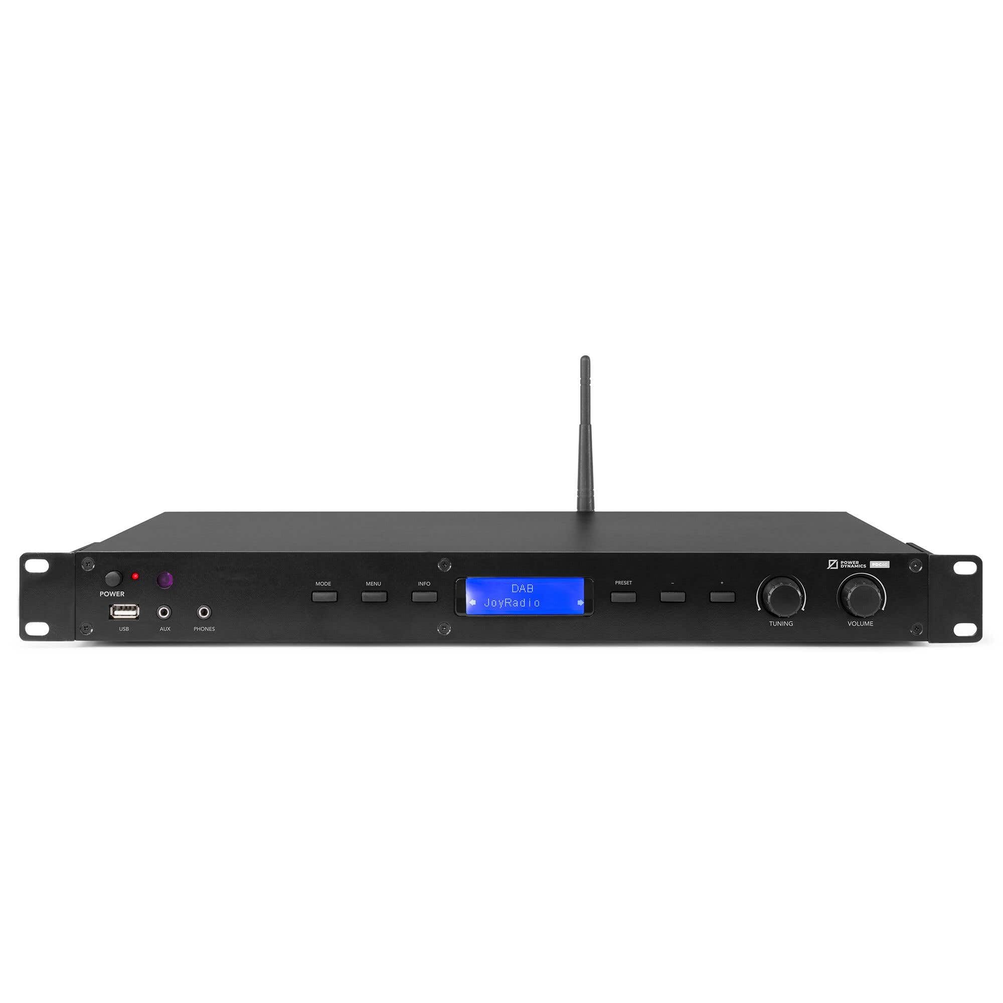 Power Dynamics PDC40 Sintonizador enracable Dab+ & FM con Reporductor MP3 por USB, Bluetooth y Mando a Distancia