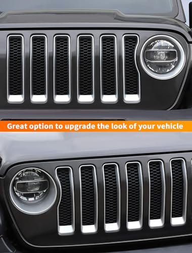Image of Savadicar 9-Piece Silver Front Grill & Headlight Trim Cover Set for Jeep Wrangler JL JLU 4xe & Gladiator JT 2018-2023 - Exterior Decorative Upgrade Accessories