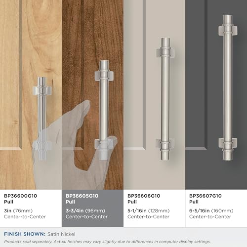 Image of Amerock | Cabinet Pull | Satin Nickel | 3-3 /4 inch (96 mm) Center to Center | Davenport | 1 Pack | Drawer Pull | Drawer Handle | Cabinet Hardware