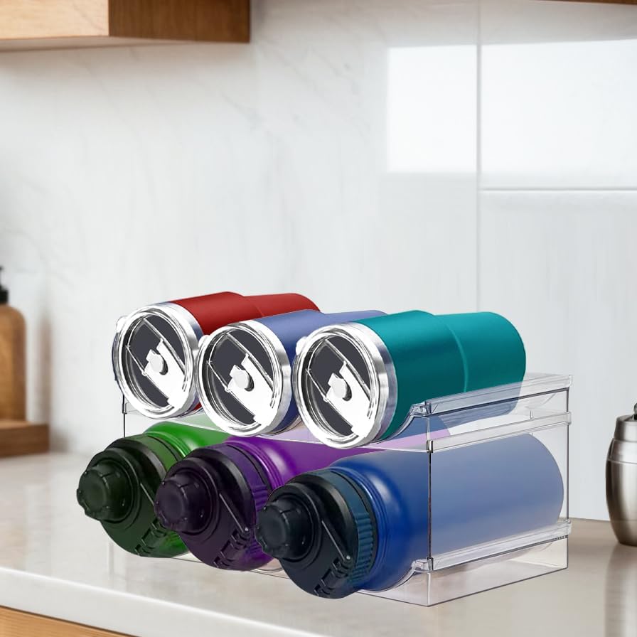 2 Pack Water Bottle Organizer, Stackable Kitchen Pantry Storage Shelf, Plastic Water Bottle Holder for Cabinet and Fridge Organization - Image 7