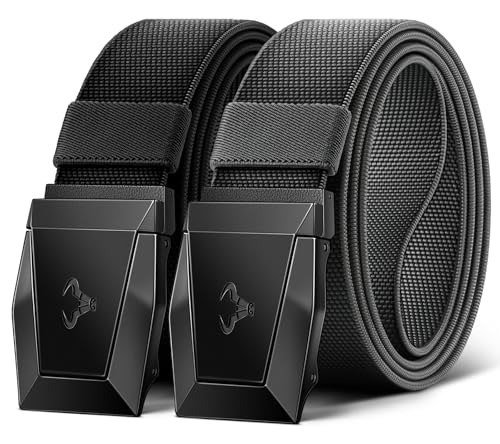 BULLIANT Men Tactical Belt 2 Pack,Stretch Western Rigger Web Belt For Cowboy Military Heavy Duty 1.5'-Cut For Fit(Black/Dark Gray,34'-38' Waist Adjustable)