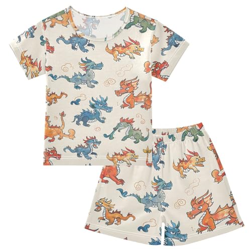 ALAZA Chinese Dragon Animal Pajamas Short Sleeve 2 Piece Sleepwear Top and Bottom Pajama Set Unisex