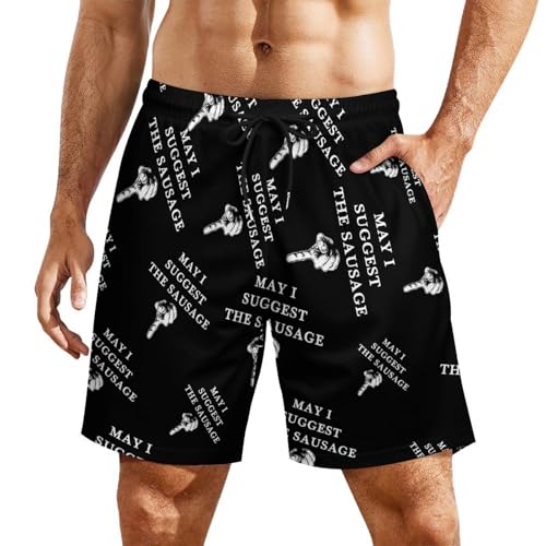 May L Suggest The Sausage Mens Swim Trunks Quick Dry Beach Board Shorts with Pockets