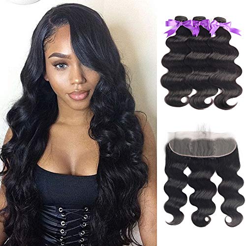 Beaudiva Hair Body Wave Bundles with Frontal (26/26/26+20Frontal) 13×4 Lace Frontal Unprocessed 8A Brazilian Body Wave Human Hair Double Weft with Lace Frontal