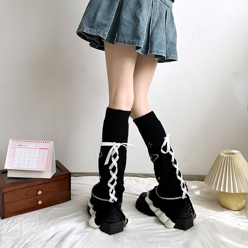 Image of YELAIVP Kawaii Leg Warmers Y2K Knit Lace up Leg Warmers Cute Japanese Harajuku Lolita Leg Warmer for Women Girls