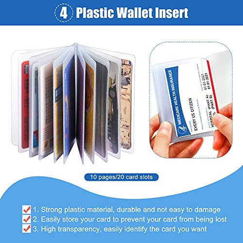 4 Pieces Plastic Wallet Insert Card Holders with 10 Page 20 Slots 20