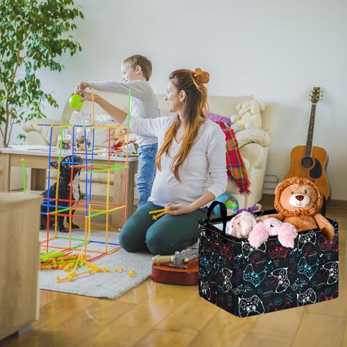Image of Rectangular Game Controller Storage Basket with Handles, Hamper Storage Basket Collapsible Organizer Bin for Home and Kitchen Storage