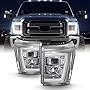 AKKON - For 2011-2016 Ford F250 F350 F450 F550 Superduty LED Tube Chrome Projector Headlights Driver+Passenger Pair