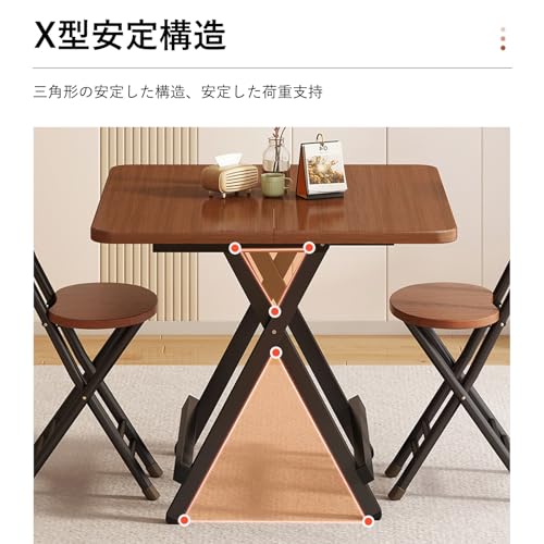 Toriba 折り畳みダイニングテーブル 【木製調・省スペース】 幅60/70/80/90/100cm 2～4人用 耐荷重150kg 組み立て不要 15mm厚天板 X型補強フレーム 20×30mm角鋼管 丸エッジ安全設計 キッチン リビング 寝室 屋外対応 6色展開 (70x70x73cm,Light walnut color) [3]