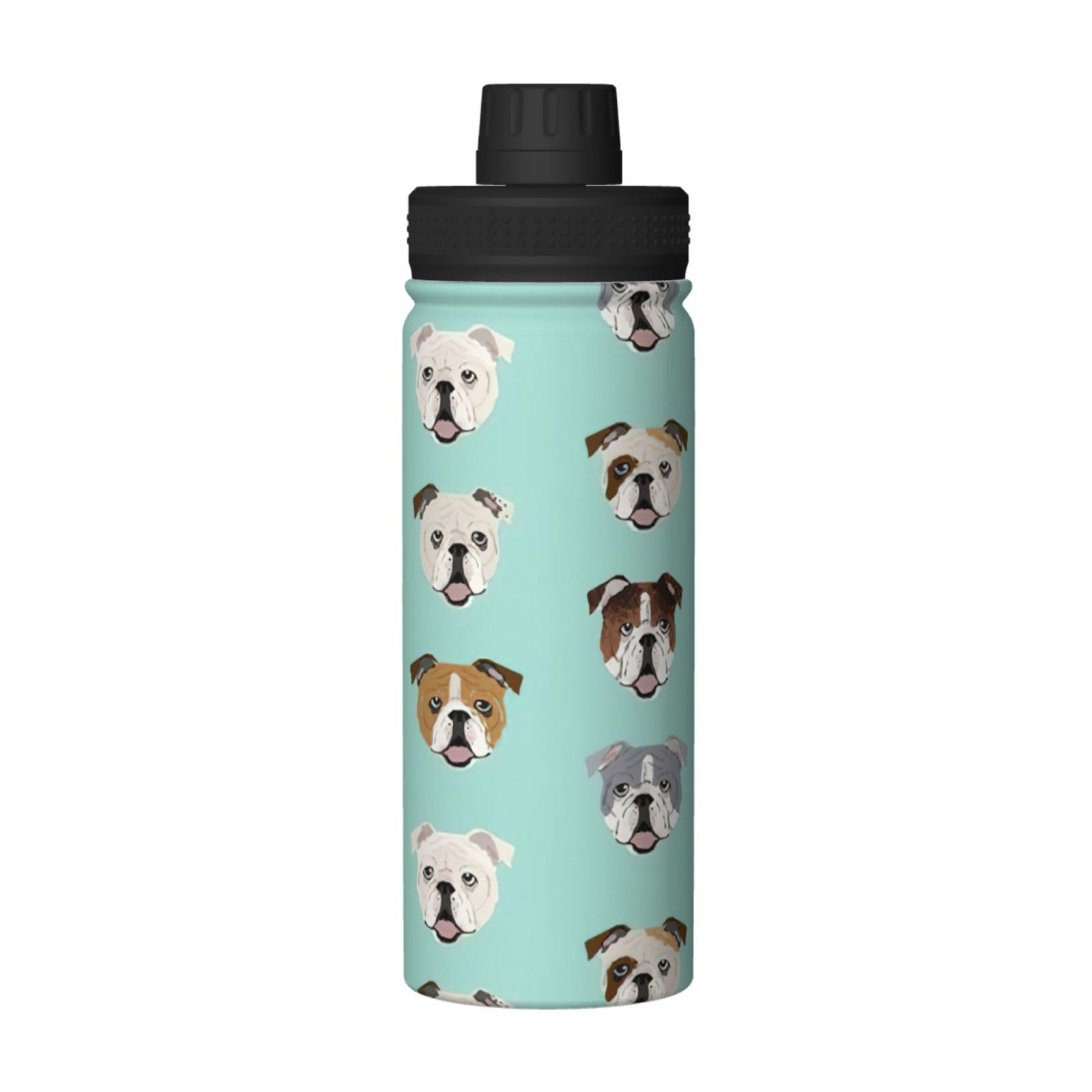 Borraccia termica con stampa di bulldog inglese, 510 ml, in acciaio inox, a doppia parete, con coperchio a prova di perdite