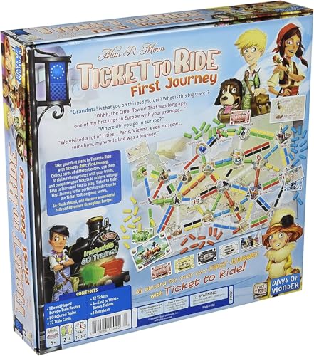 Image of Asmodee Ticket to Ride Europe First Journey Board Game - Strategic Train Adventure, Family Fun for Kids & Adults, Ages 6+, 2-4 Players, 15-30 Minute Playtime