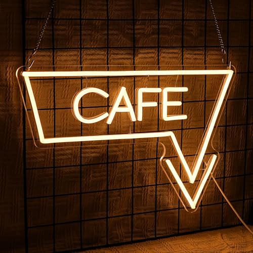 Image of Cafe Arrow Neon Sign For Business Wall Decor, Usb Powered Neon Coffee Signs For Coffee Bar Wall Decor Art Aesthetic Bistro Cafe Restaurant Kitchen Shop Window Welcome Sign（16.5 X 10.6 In）