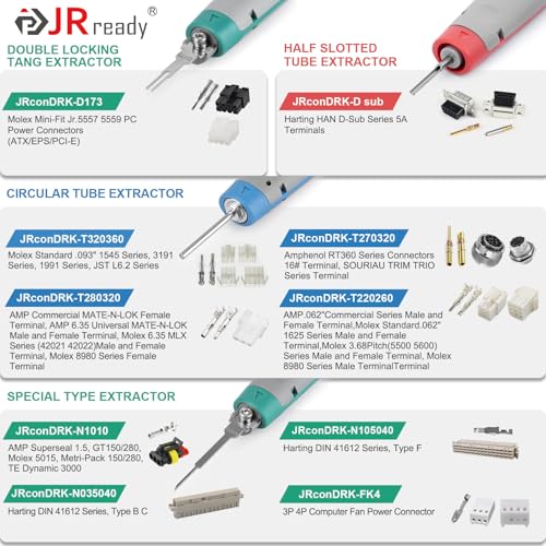 Image of JRready Upgraded Terminal Removal Tool Kit 10PCS Pin Extractor Tools with Handle Storage and Protective Cover Terminal Release Tool for Molex TE /AMP Harting D SUB Connectors(JRconDRK00A10-03)