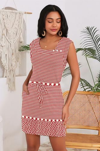 Image of Beach Dress for Women 2026 Summer Vacation Boho Floral Casual Drawstring Waist Dresses with Pockets