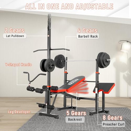 Image of MAIDOMA 1500LBS Foldable 8 IN 1 Weight Bench Set, Adjustable Flat Incline Decline Bench Press with Upgraded Wide Squat Rack and Leg Extension for Full Body Home Gym Workout (US Stock)