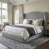 Homkdom 49" Cloud Bed Frame, Soft Queen Size Bed Frame with Extra High Wingback Headboard, Shimmering Fabric & Thick Corduroy Design for Stability, No Box Spring Needed, Easy Assembly, Grey