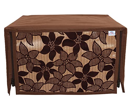 Image of Kuber Industries Velvet Flower Printed Microwave Oven Cover, Dustproof Machine Protector Cover,20 LTR. (Brown)-HS43HEARTH26056