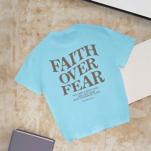 Image of Faith Over Fear Shirt Christian Jesus Tshirts for Girls Religious Inspirational Tees Bible Verse Tops for Kids 3-12