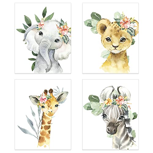 Image of Safari Nursery Girl - Safari Animal Pictures Wall Art - Baby Room Animal Prints - Jungle Babies Wall Decor - Little Girls Room Wall Decor - 8x10 - UNFRAMED (Safari Girls 4)