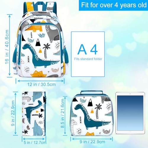 Image of CCJPX 3Pcs Dinosaur Backpack for Boys, 16 Inch Kids School Water Resistant Preschool Bookbags, Cool Toddler Kindergarten Backpacks with Lunch Box (White)