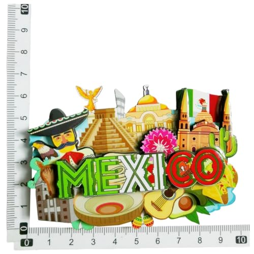 Imán decorativo de madera 3D estilo México para refrigerador miniatura 5