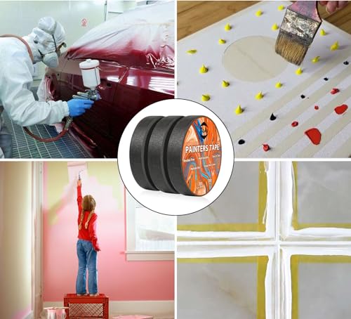 Image of 3 Pack Black Painters Tape - Masking Tape 1 inch Wide - Multi-Surface, Smart Adhesion, Indoor & Outdoor Use - Paint Tape for DIY, Labeling, Art, Car, General Purpose - 270FT Total