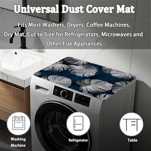 Image of Washer Dryer Top Cover Mat, Non-Slip Laundry Room Decor, Laundry Room Kitchen Appliance Decor Protector Universal 23.6 inchx19.7 inch (Leaf 3)