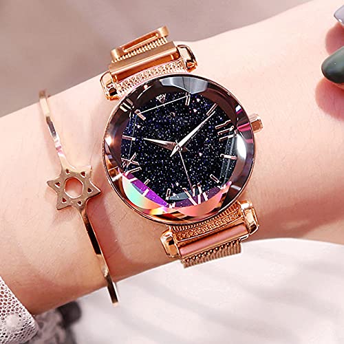 Mode polshorloge Dames Starry Sky Magneet Horloge Luxe Rose Gold Watch Dames Horloges Diamond Waterdichte Vrouwelijke Polshorloge voor Vrouwen Meisjes ( Color : Purple