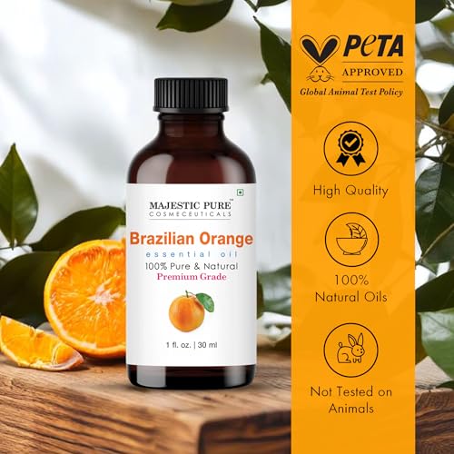 Image of Majestic Pure Brazillian Orange Essential Oil for Diffuser - 1 Fl Oz | 100% Pure and Natural Essentials Oils for home fragrance, diffuser use, massage, DIY candles, DIY soaps, Aromatherapy