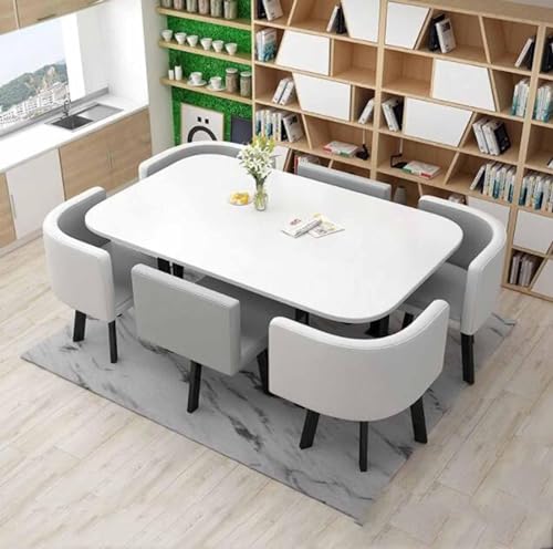 Juego de mesa de comedor redonda de 7 piezas con 6 sillas, mueble compacto y versátil para cocina, oficina y sala de estar, diseño que ahorra espacio para hogares modernos