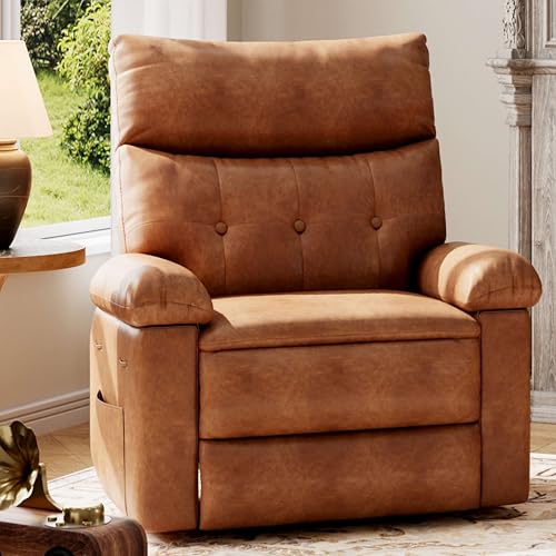 GarveeHome Recliner Chair - PU Leather Manual Recliner for Adults, Lazy Chair with 1.5X Sponge Comfort Arm and Back for Living Room, Bedroom Cognac Standard