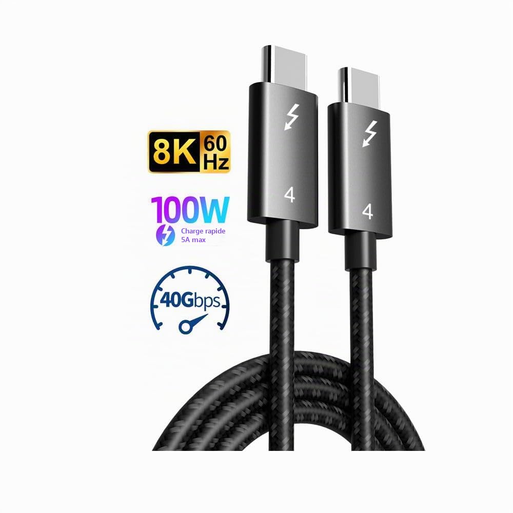 Sophon Câble Thunderbolt 4 & USB4 Type-C, Ligne Coaxiale 16 Cœurs/8 Brins, 8K@60Hz, Double 4K@60Hz, VRR 4K@144Hz, Transfert 40Gbps, Charge Rapide 5A/20V, Nylon Tressé Durable (0,5M)