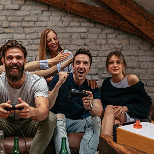 Relaxdays Airhockey Tischspiel, Tischairhockey mit Gebläse, Holz-Optik, inklusive Zubehör, B x T: 56 x 31 cm, braun – Bild 6