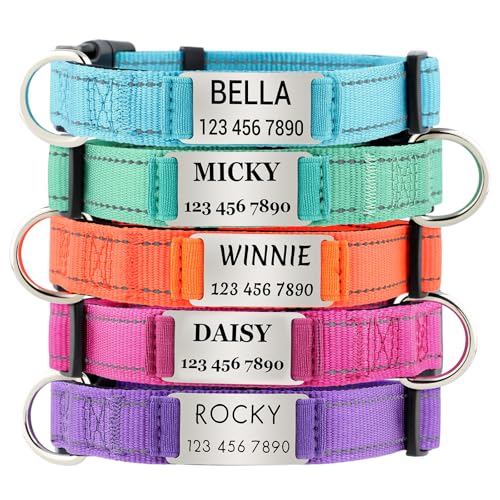 APakBak Personalized Dog Collars with Custom Name and Phone Number Reflective Nylon Pet Collar with Engraved ID Tag Soft Padded Quick Release for Small Medium Large Dogs