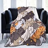 Kawaii Cat Cartoon Animal Blanket Soft Comfy Flannel Throw Blankets Lightweight Warm Bed Throws Plush for Couch Sofa Camping Office Travel Home Bedroom Decor Girls Boys Kids Gifts 50"X40"