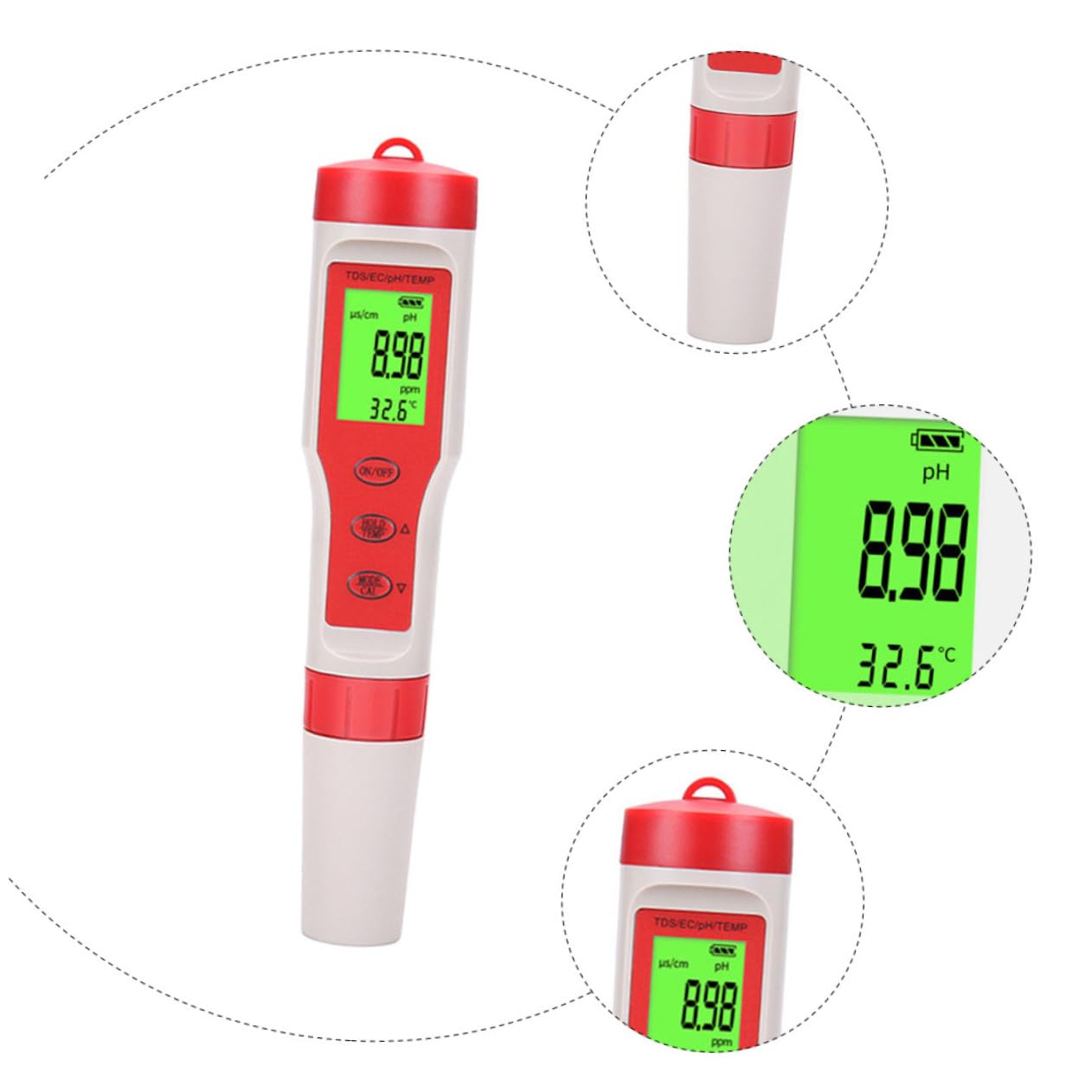 Tester Qualità Acqua Digitale 4 in 1 Funzione Ph Ec e Temperatura