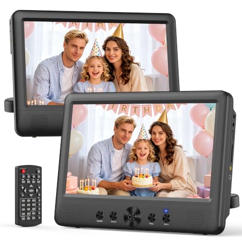 FANGOR 10.5'' Dual Car DVD Player, Portable Headrest Video Player with 5 Hours Rechargeable Battery, 2 Mounting Brackets, AV Out/in, Support USB/SD/Sync TV, All Regions (1 Player+1 Secondary Screen)