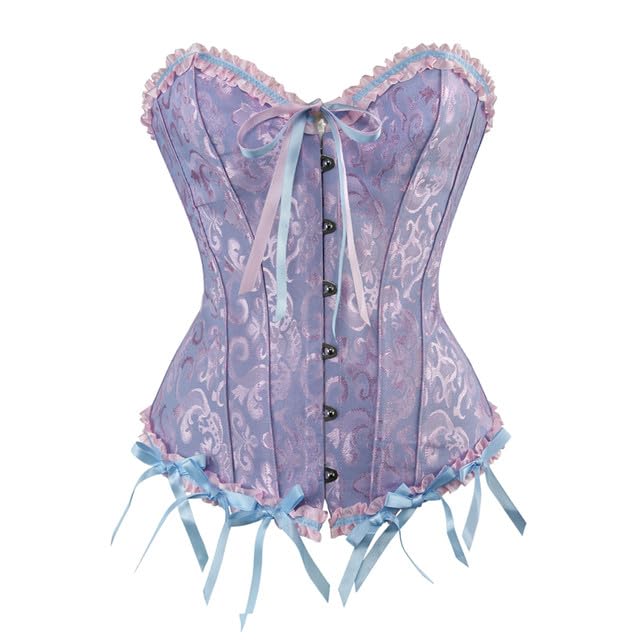 Moonight Corset Top Floral Renaissance Bustier Womens Lace Up Boned Overbust Corsets for Women Blue M