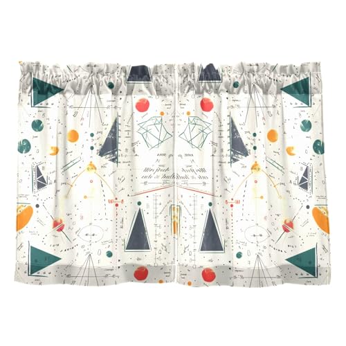 ALAZA Mathematical Formulas Kitchen Curtain Short Cafe Tier Curtains Linen for Small...