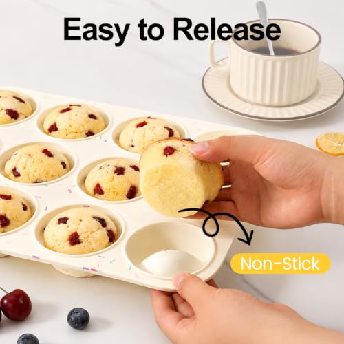 Image of Silicone Muffin Pan for Baking, Cupcake Egg Bites Silicone Mold 12 Cup Regular Size, Oven Safe BPA Free