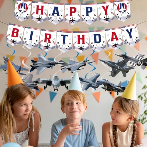 Image of Rakuto 11PCS Airplane Birthday Party Banners Hanging Swirls Decorations | Fighter Jet Bday Decoration, Top Gu Decor, Aircraft Airplane Party Supplies