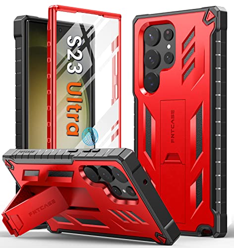 FNTCASE for Samsung Galaxy S23 Ultra Case, Built-in Screen Protector Red