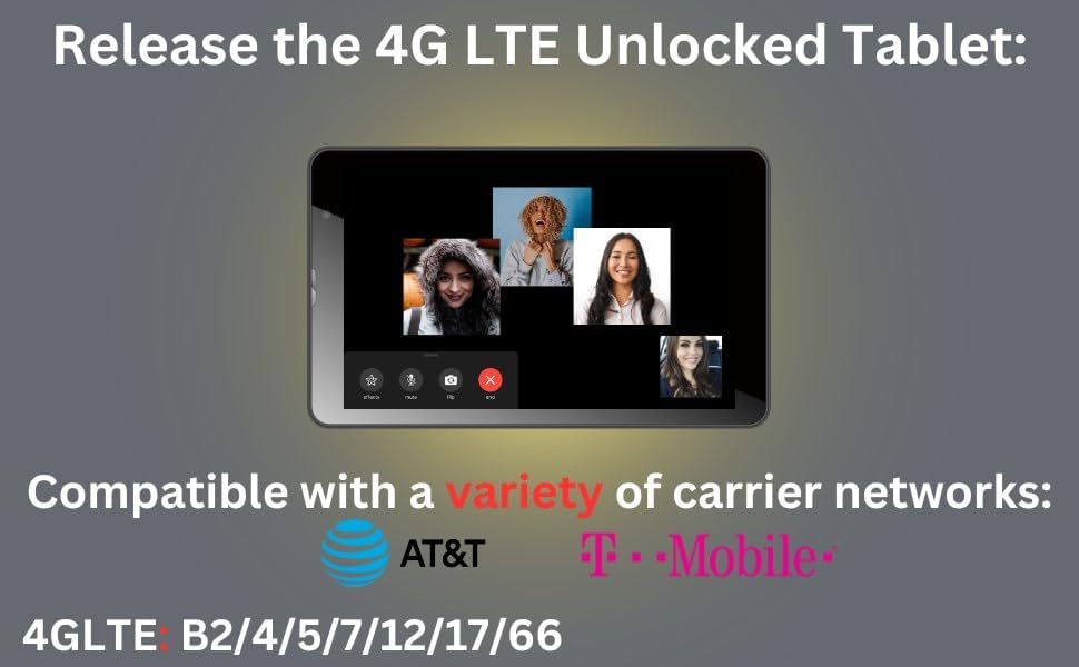 Azpen Tablet showing 4G LTE compatibility with AT&T and T-Mobile networks