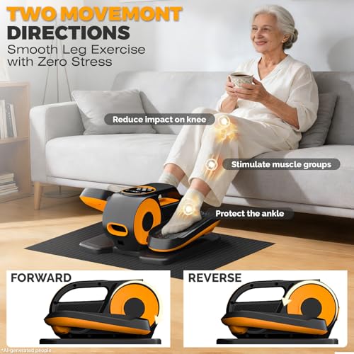 Image of Under Desk Elliptical Machine, 12 Speeds Leg Exerciser as Seen on TV with RF Remote Control for Seniors, Auto & HR Mode Quiet Portable Seated Pedal Exerciser for Home and Office