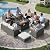 10 Pieces Patio Sectional Furniture Set with 44" Propane Fire Pit Table, 60000BTU Wicker Outdoor Sectional Coversation Set, Thick Cushion Deep Seat, Outdoor Furniture for Porch,Backyard,Deck (Grey)