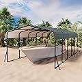 Hipicute 12' x 24' x 8.5' Heavy Duty Metal Carport with Galvanized Steel Roof, Steel Carport Kits Outdoor with Metal Roof, Galvanized Car Shelter for Tractors, Pickup, Boat, Car