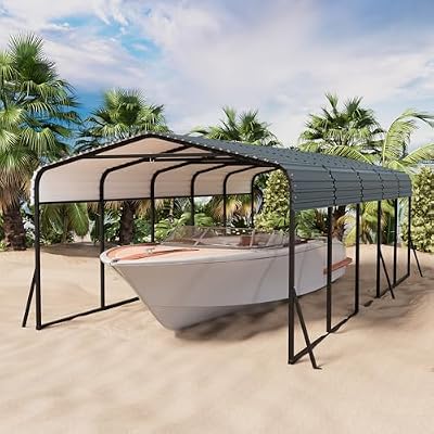 Hipicute 12' x 24' x 8.5' Heavy Duty Metal Carport with Galvanized Steel Roof, Steel Carport Kits Outdoor with Metal Roof, Galvanized Car Shelter for Tractors, Pickup, Boat, Car